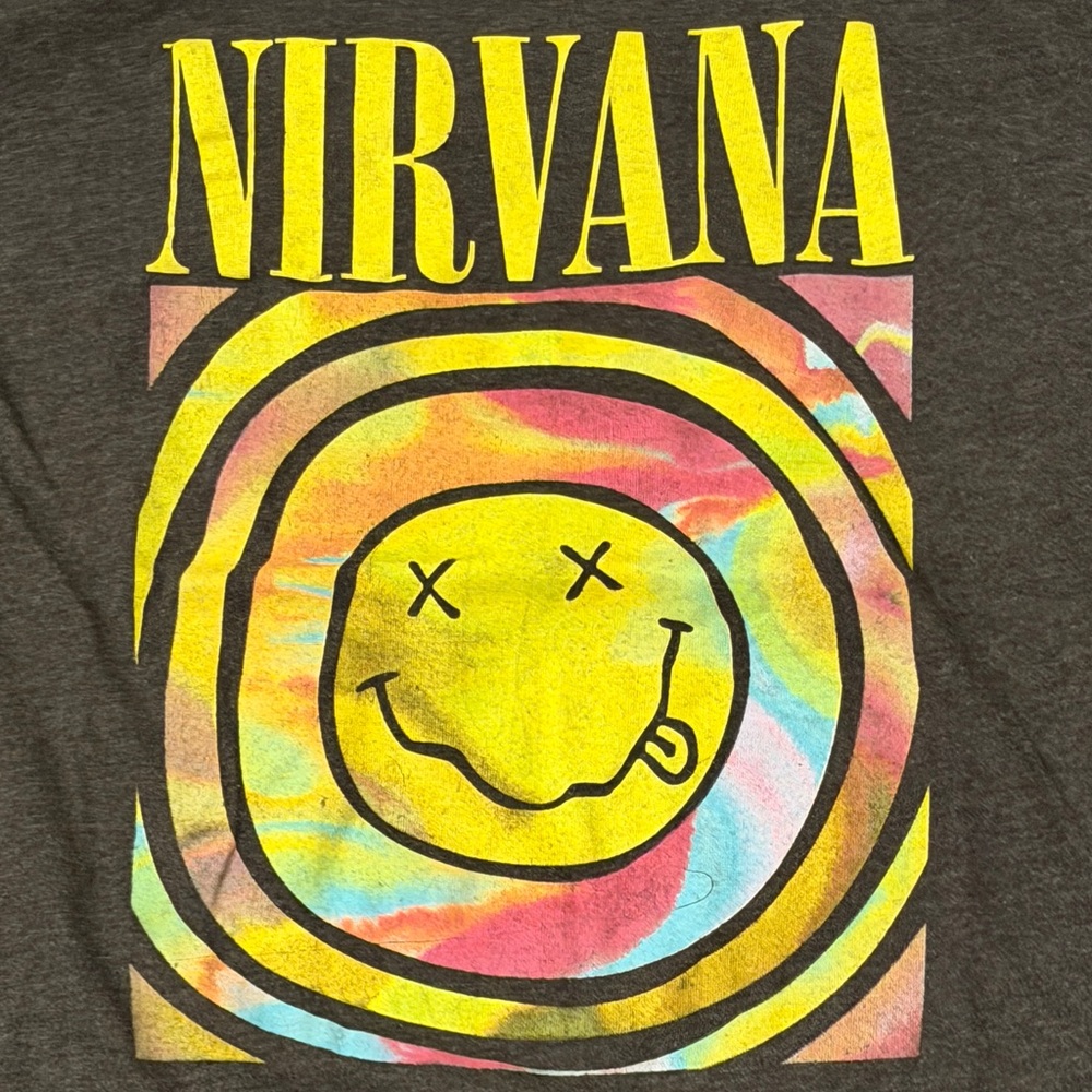 NIRVANA Tie-Dye Smiley Graphic Tee - vintage band t-shirt
